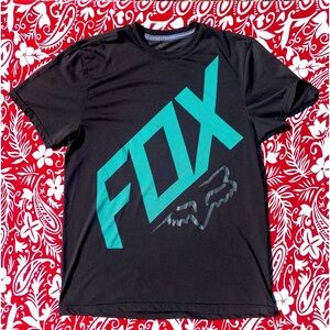 🏁🦊 Fox Racing Tech TruDri Black & Teal Short Sleeve Graphic Logo T-Shirt 🦊🏁